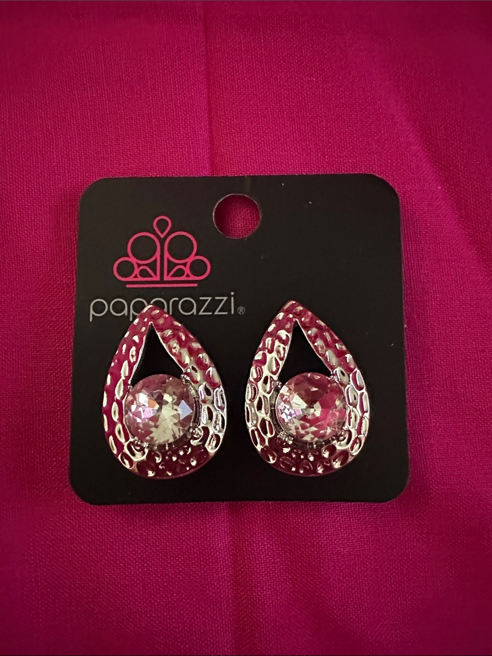 Paparazzi Silver Teardrop Clear Crystal Stud Clip-on Earrings - Silver
